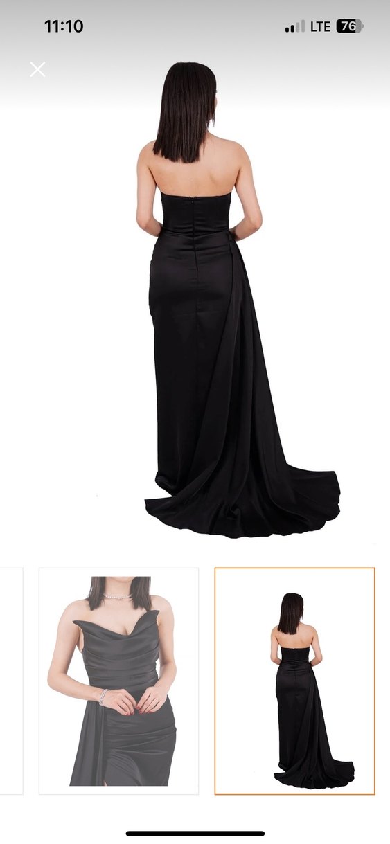 Straplez Siyah Uzun Drapeli Kadın Abiye - Görsel 3