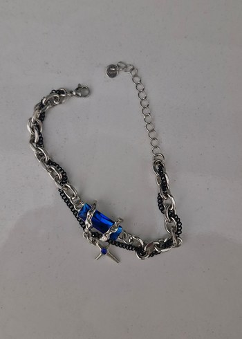 Diğer Zincir Detaylı Mavi Desenli Gotik Bileklik