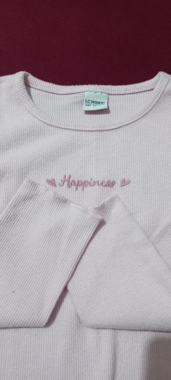 Kız Çocuk Pembe Uzun Kollu Triko Tişört - Görsel 2