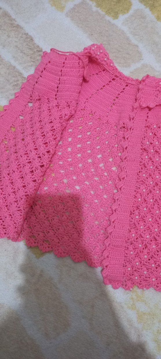 Kız Çocuk Pembe Örgü Bohem Yelek - Görsel 2