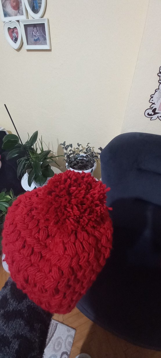 Kırmızı kiz cocuk  Örgü Bere - Görsel 3