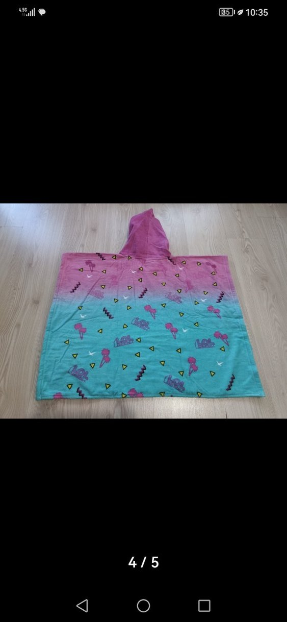 Renkli Kapüşonlu Kız Çocuk Panço - Görsel 3