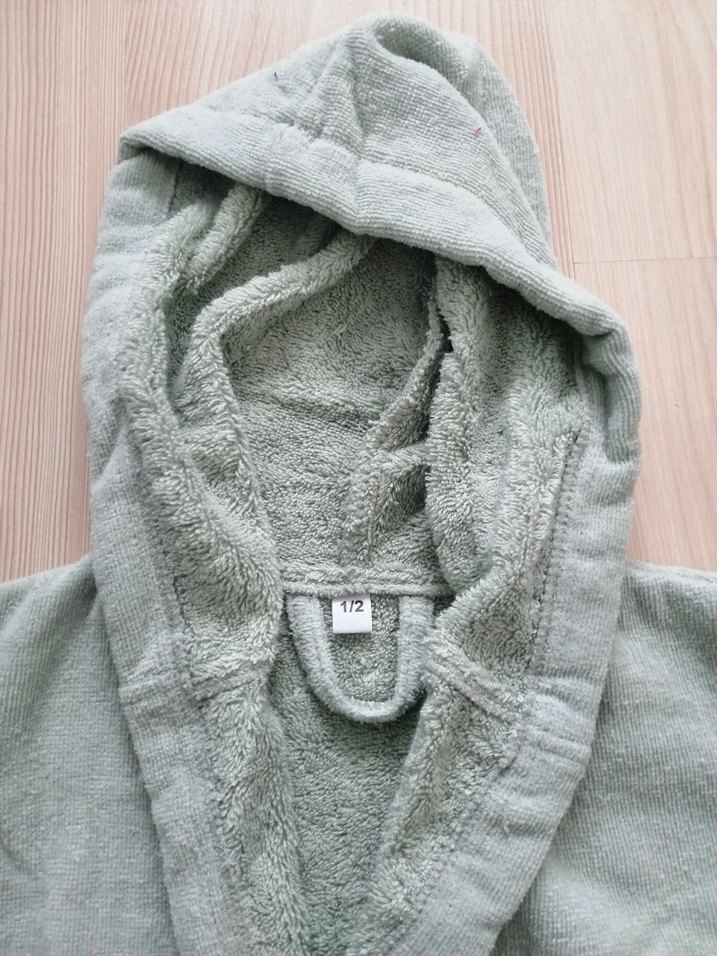 Kapüşonlu Açık Haki Çocuk Bornoz - Görsel 2