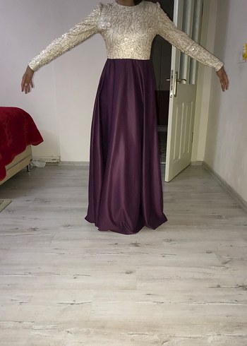 Abiye Uzun Kollu Mor Abiye Elbise