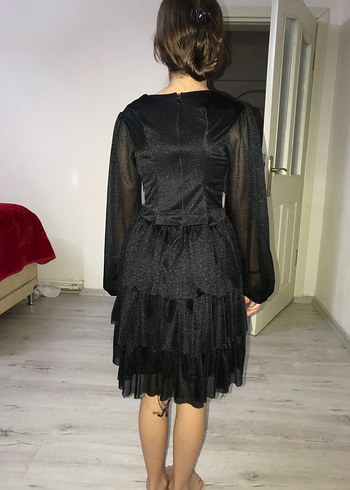 11-12 Yaş Beden Siyah V Yakalı simli Midi Gotik çocuk Elbise