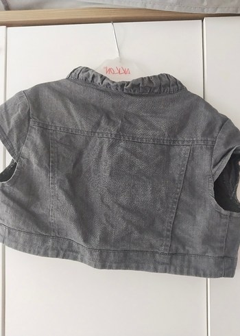 Kız Çocuk Gri Kolsuz Denim Bolero - Görsel 3