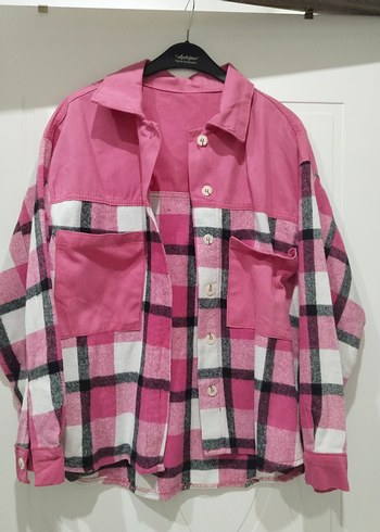 Düğmeli Pembe Ekose Kadın Gömlek