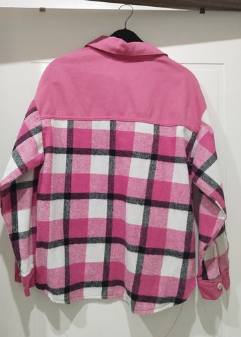xl Beden Düğmeli Pembe Ekose Kadın Gömlek