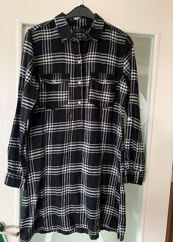 Gri Kareli Düğmeli Uzun Kollu Kadın Gömlek - Görsel 2