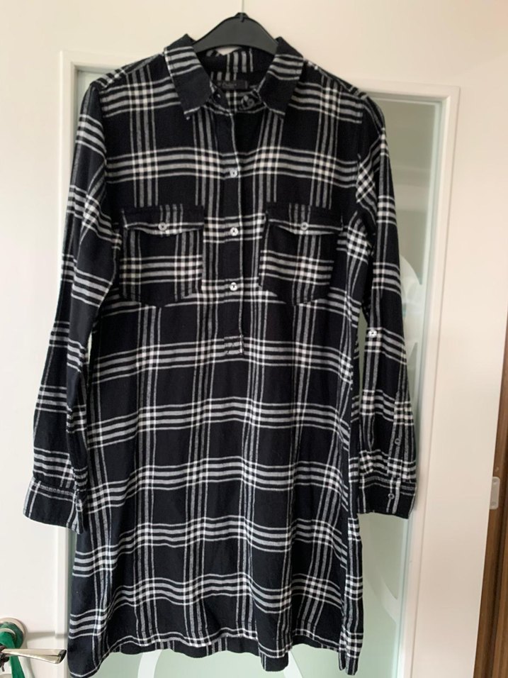 Gri Kareli Düğmeli Uzun Kollu Kadın Gömlek - Görsel 2