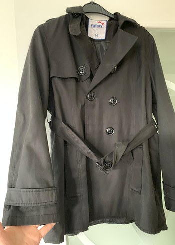 Düğmeli Siyah Midi Trençkot - Görsel 2