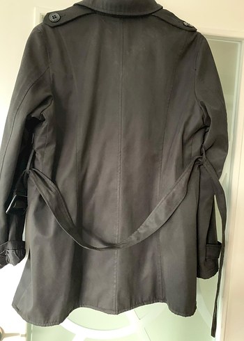 Düğmeli Siyah Midi Trençkot - Görsel 4