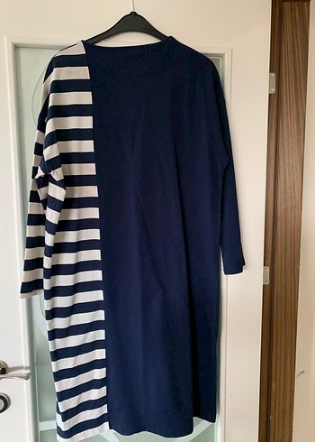 Pamuklu Mavi Çizgili Midi tunik - Görsel 3