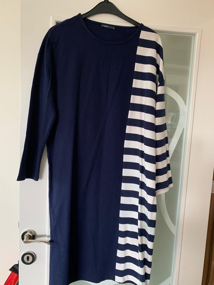 Pamuklu Mavi Çizgili Midi tunik - Görsel 2