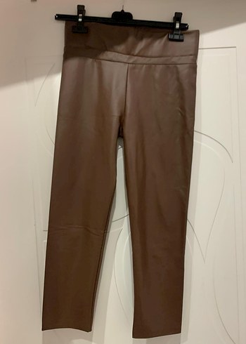 Kahverengi Parlak Deri Kadın Pantolon - Görsel 3
