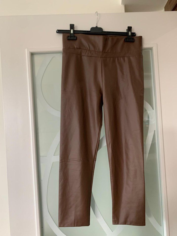 Kahverengi Parlak Deri Kadın Pantolon - Görsel 2