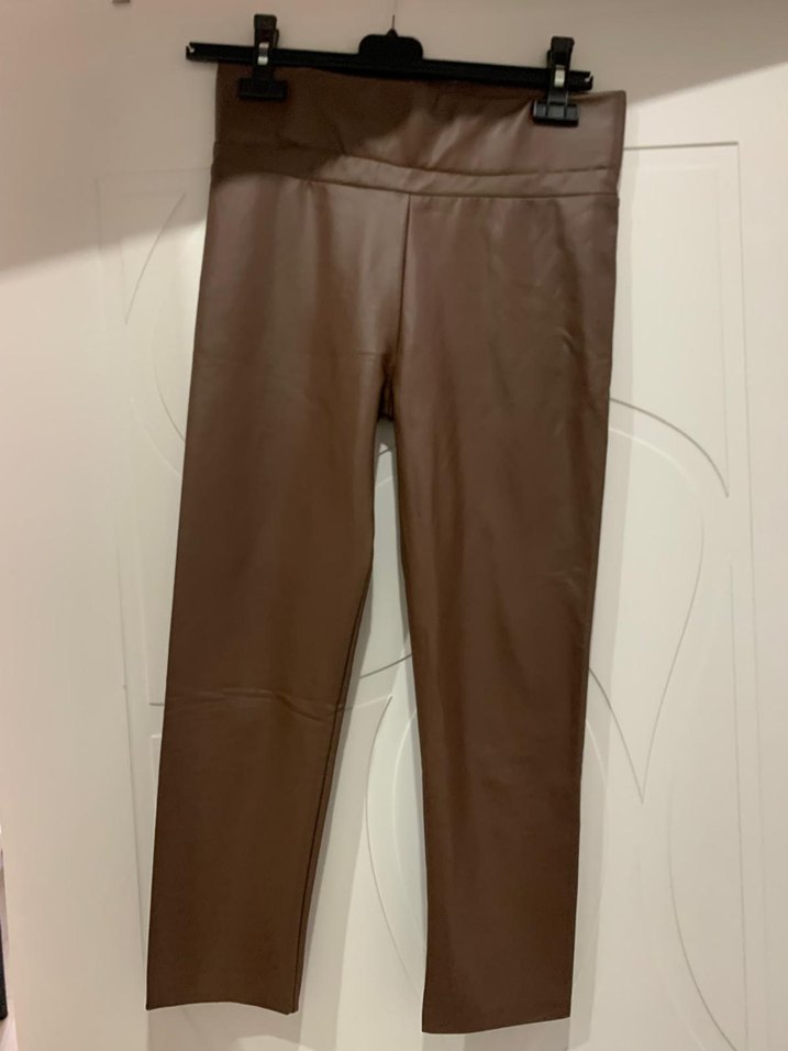 Kahverengi Parlak Deri Kadın Pantolon - Görsel 3