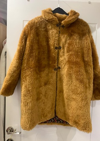 Kahverengi Peluş Kadın Midi Kaban - Görsel 3