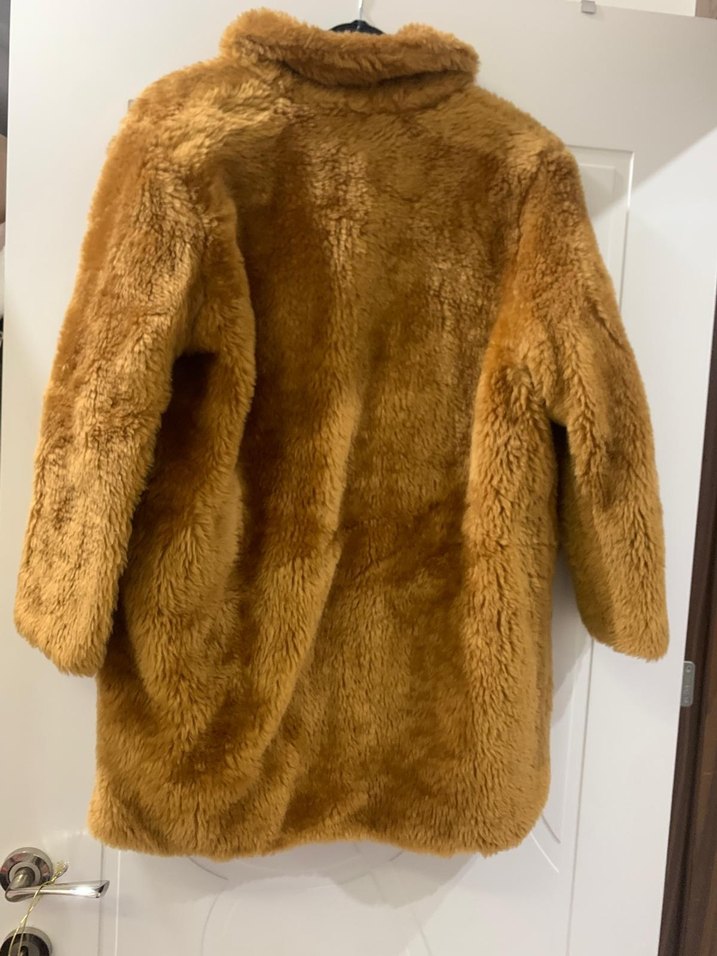 Kahverengi Peluş Kadın Midi Kaban - Görsel 2