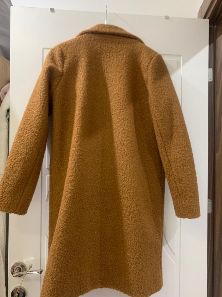 Kahverengi Peluş Midi Kadın Kaban - Görsel 2