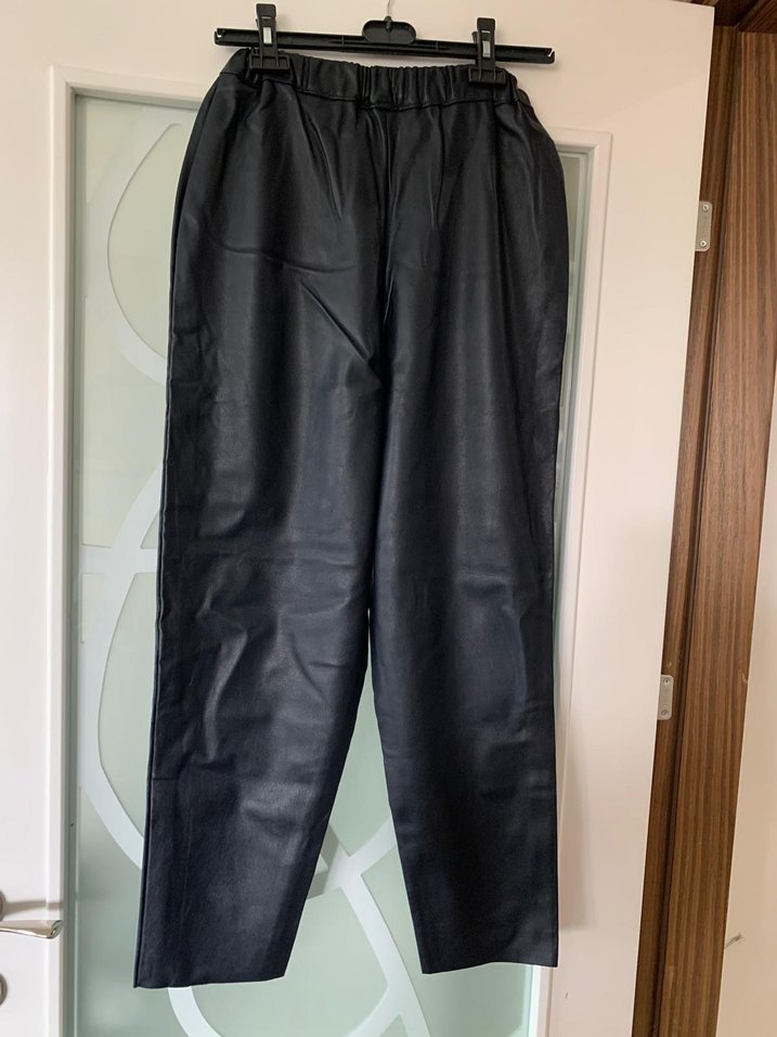 Deri Siyah Belden Bağlamalı Rahat Kesim Kadın Pantolon - Görsel 2