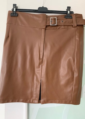 Kahverengi Deri Kemerli Mini Etek - Görsel 3