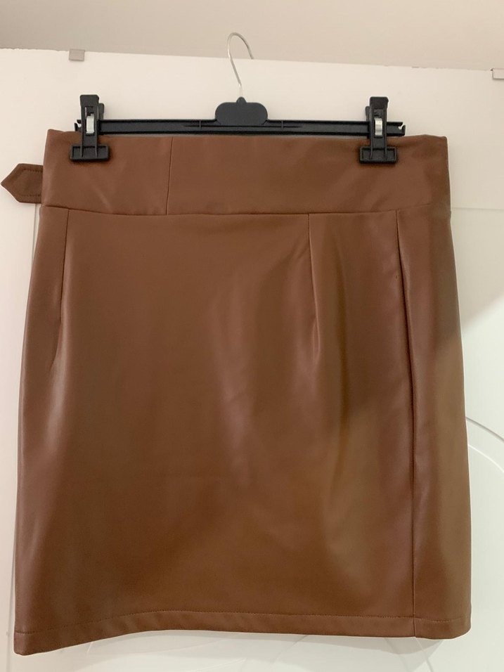 Kahverengi Deri Kemerli Mini Etek - Görsel 2