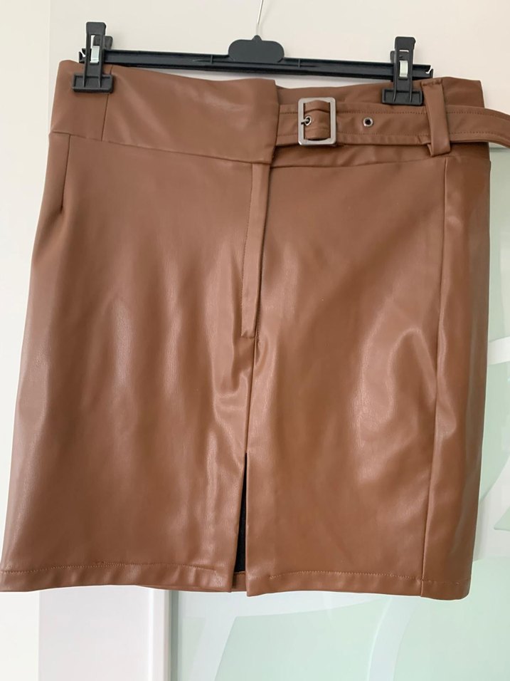 Kahverengi Deri Kemerli Mini Etek - Görsel 3