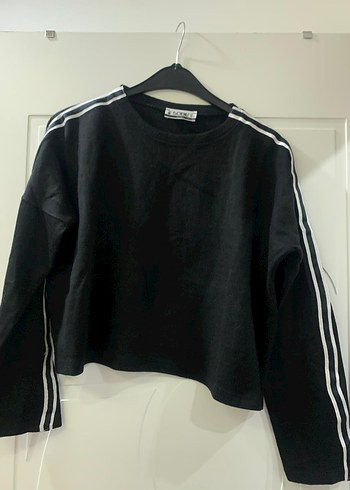 Siyah Çizgili Mini Sweatshirt ve etek - Görsel 4