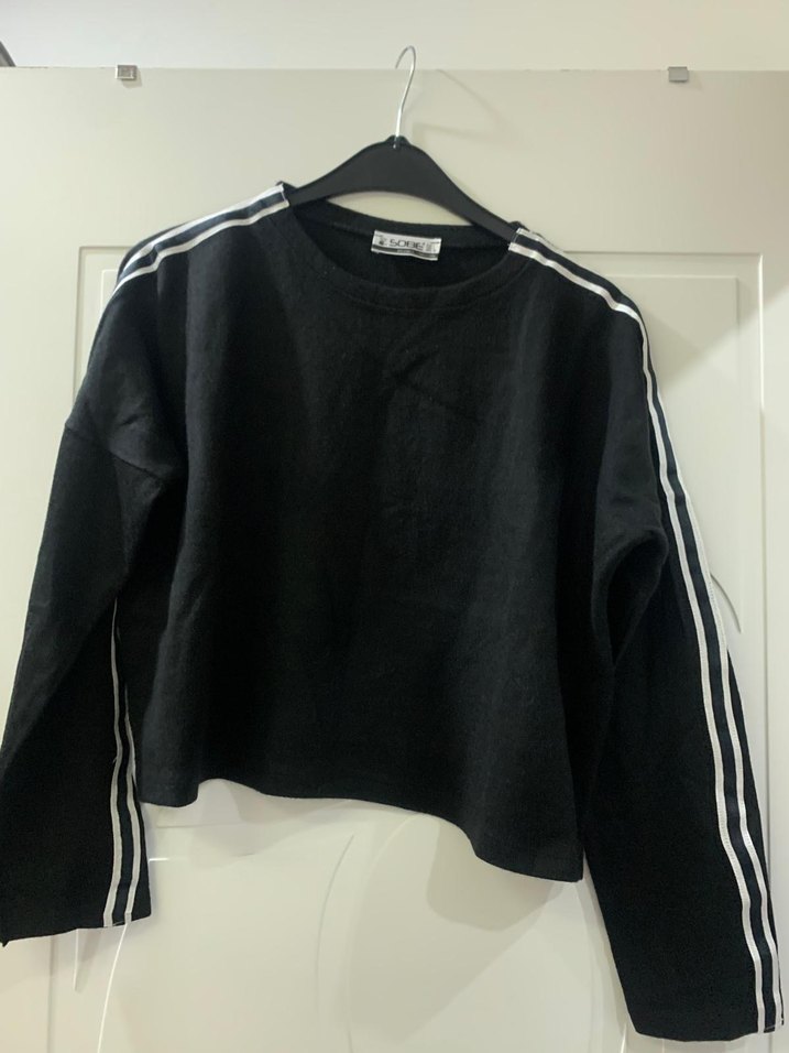 Siyah Çizgili Mini Sweatshirt ve etek - Görsel 4