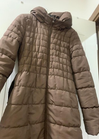 Bej Kapüşonlu Kadın Kışlık Mont - Görsel 3