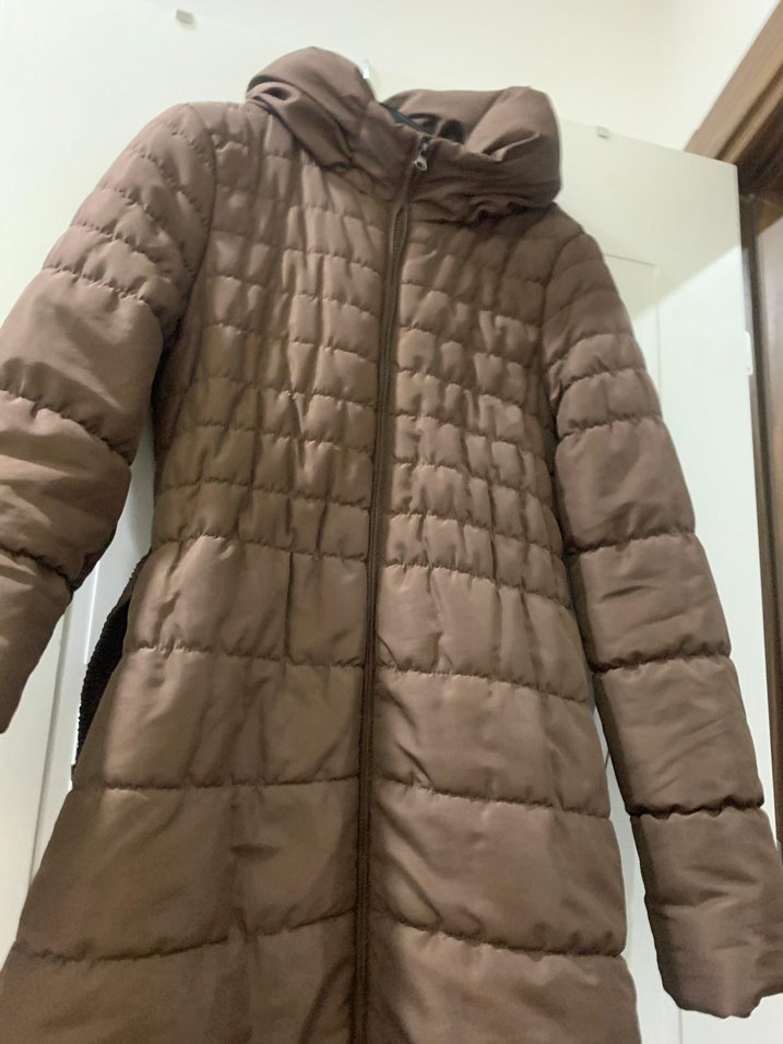 Bej Kapüşonlu Kadın Kışlık Mont - Görsel 3