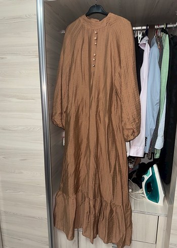 Diğer Bej Pilili Bohem Uzun Keten Elbise