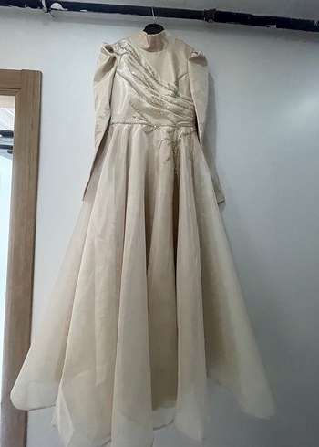 Bej Drapeli Uzun Kadın Abiye - Görsel 2