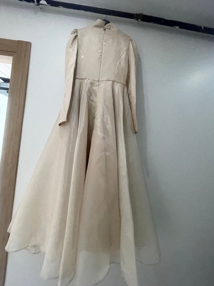 Bej Drapeli Uzun Kadın Abiye - Görsel 3