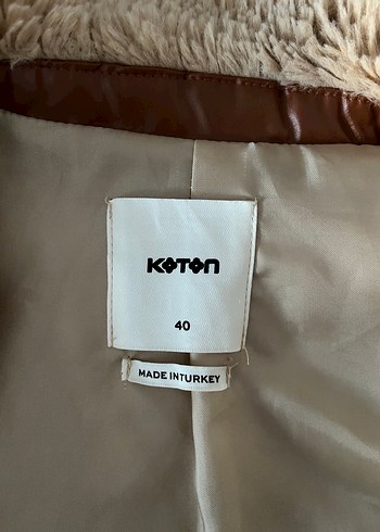 Koton Koton Peluş Kahverengi Deri Detaylı Ceket
