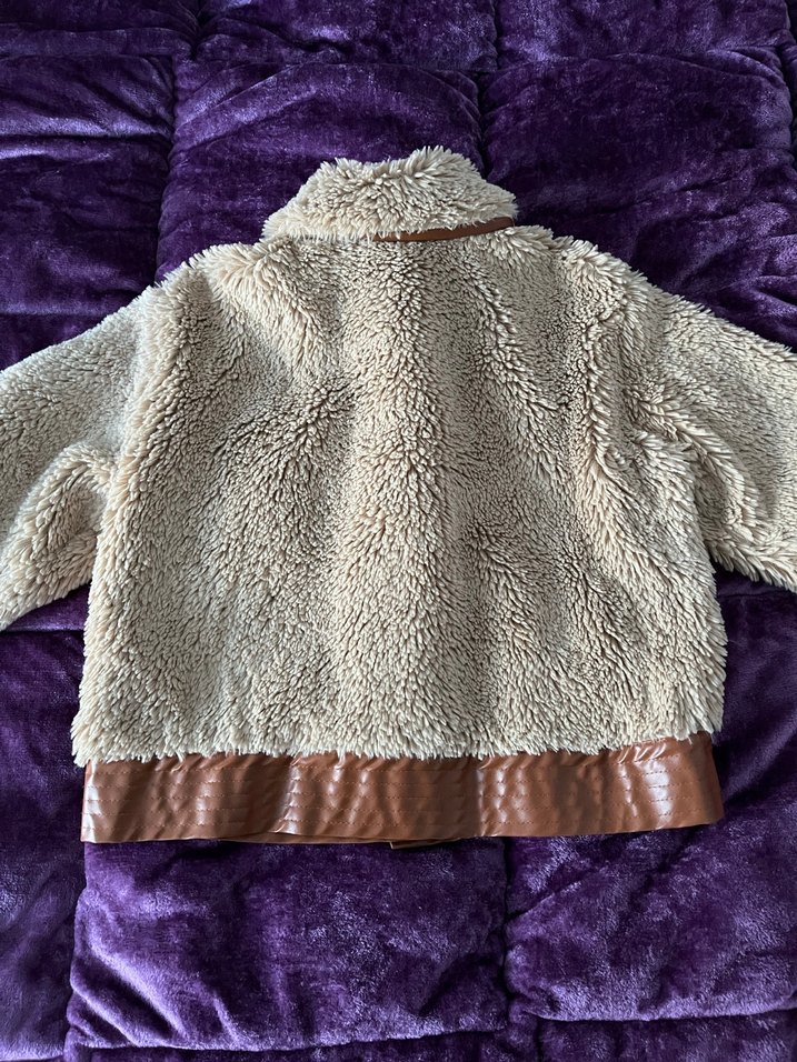 Koton Peluş Kahverengi Deri Detaylı Ceket - Görsel 3