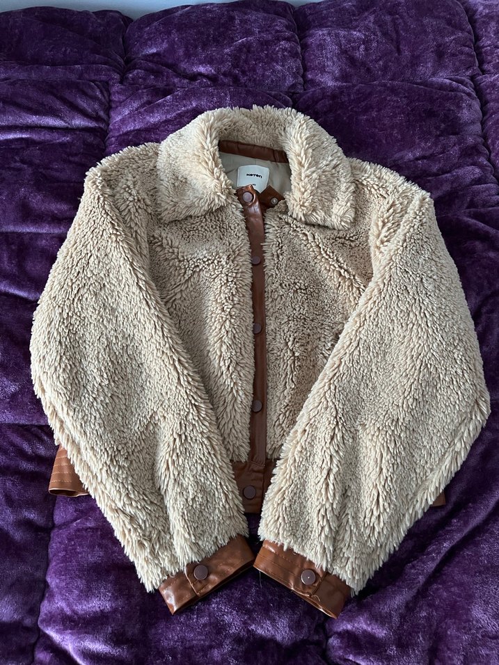 Koton Peluş Kahverengi Deri Detaylı Ceket - Görsel 2