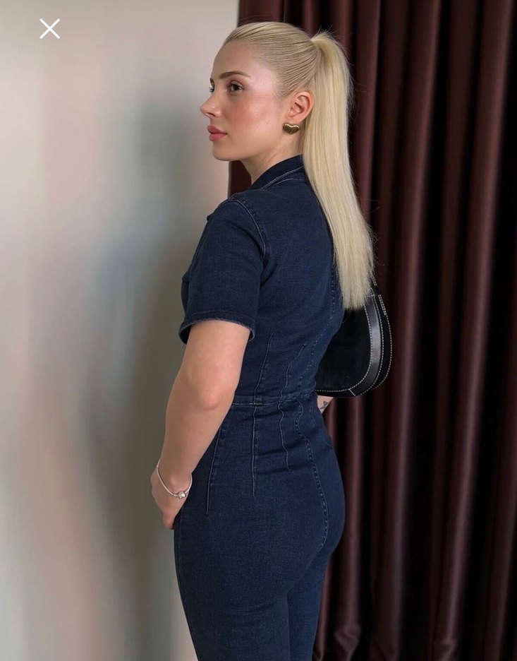 Kadın Lacivert Denim Fermuarlı Tulum - Görsel 3