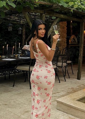 38 Beden Eyyo Beyaz Çiçek Desen Uzun Elbise