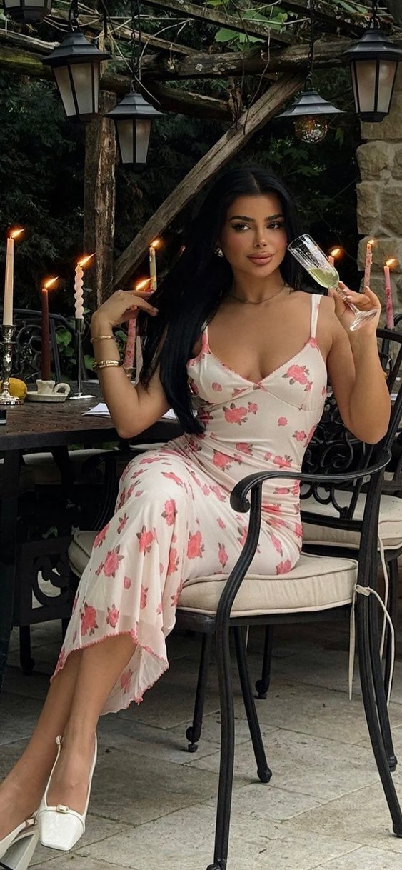 Eyyo Beyaz Çiçek Desen Uzun Elbise - Görsel 2