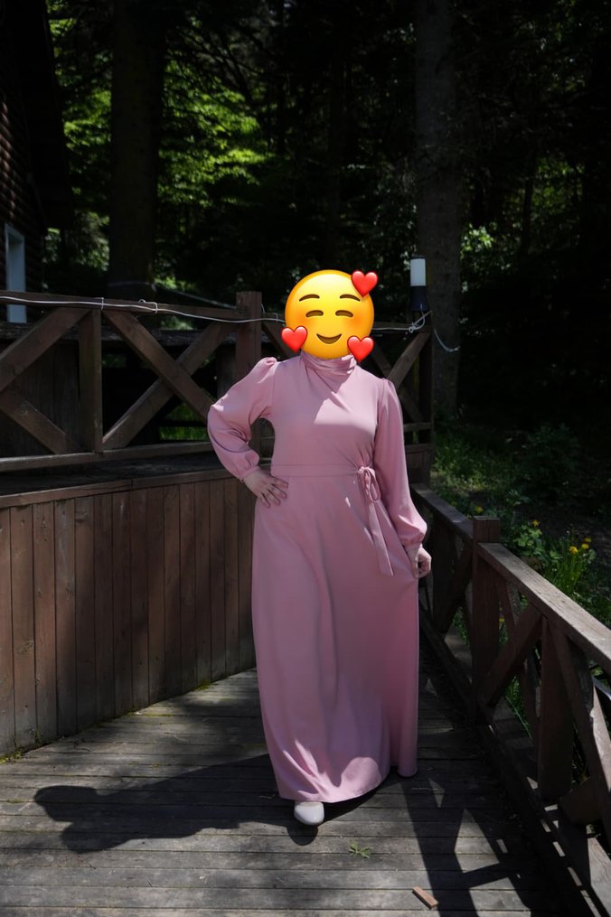 Pudra Krep Uzun Tesettür Elbise - Görsel 2