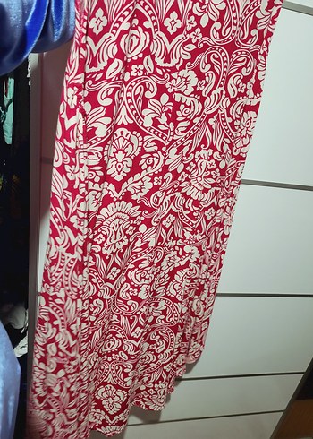 Kırmızı/Pembe(Vişne) Desenli Bohem Elbise - Görsel 4