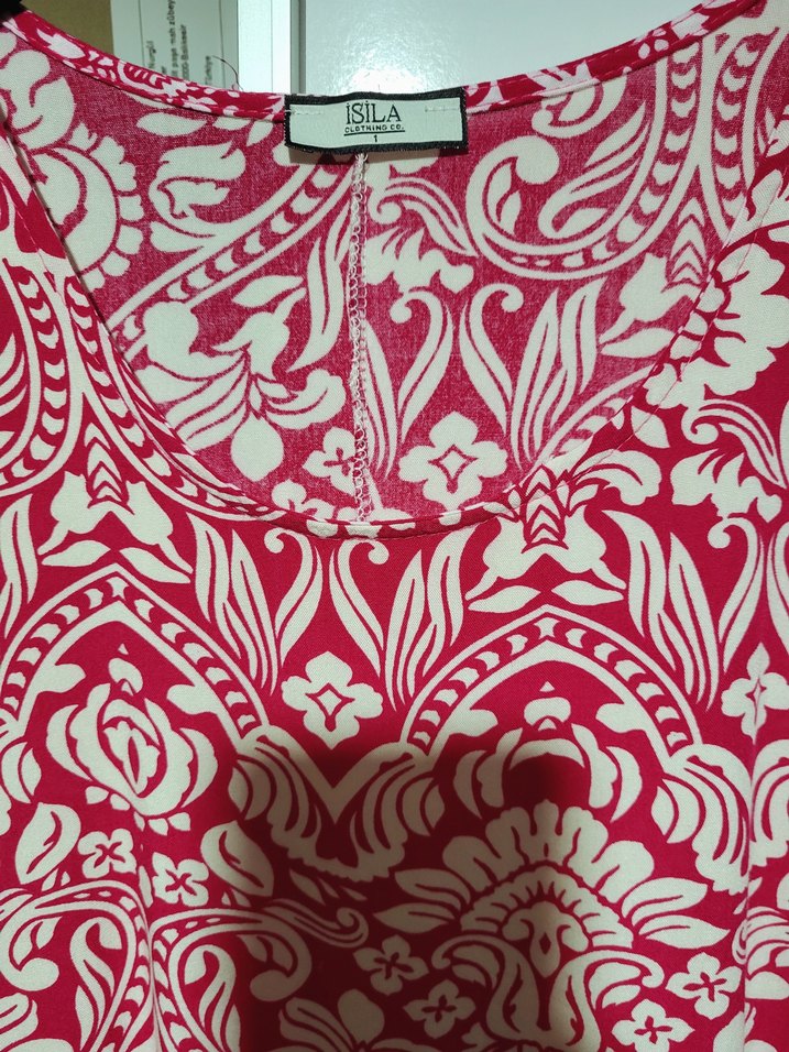 Kırmızı/Pembe(Vişne) Desenli Bohem Elbise - Görsel 3