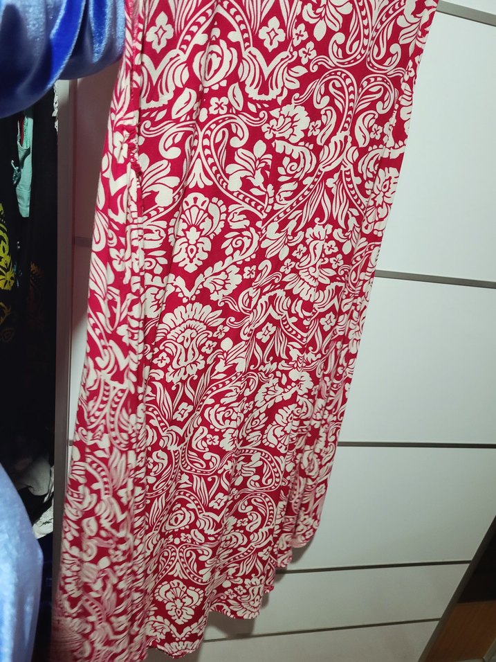 Kırmızı/Pembe(Vişne) Desenli Bohem Elbise - Görsel 4