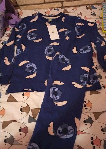 Mavi Baskılı Örme Pijama Takımı