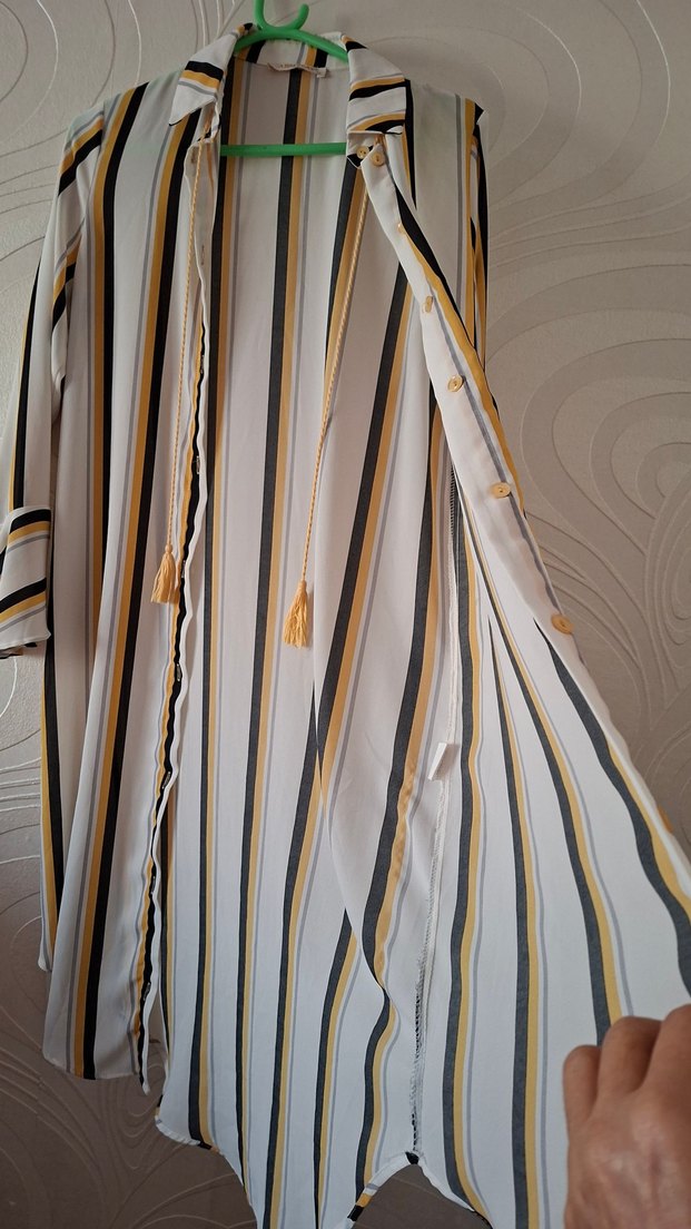 Uzun Bohem Çizgili Kadın Sabahlık - Görsel 4