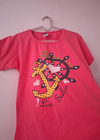 Pembe Kısa Kollu Baskılı Tişört   uygundur - Görsel 2