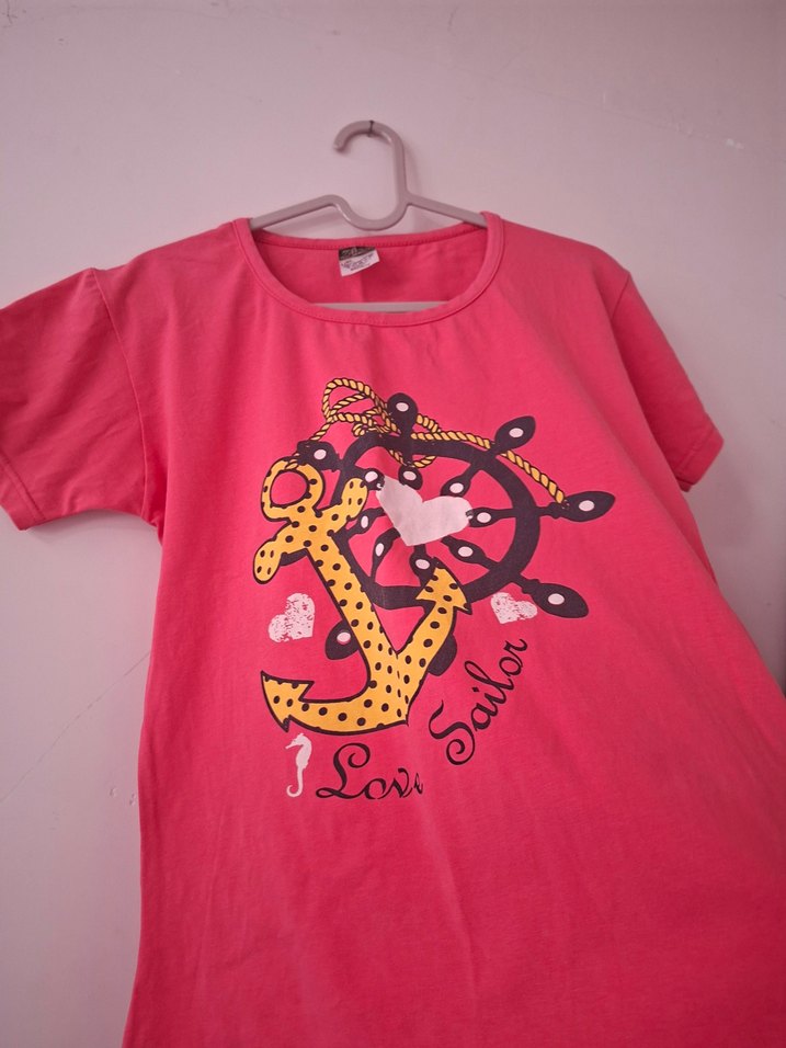 Pembe Kısa Kollu Baskılı Tişört   uygundur - Görsel 2