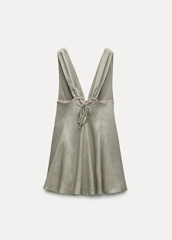 Zara Zara Keten Mini Tulum V Yakalı